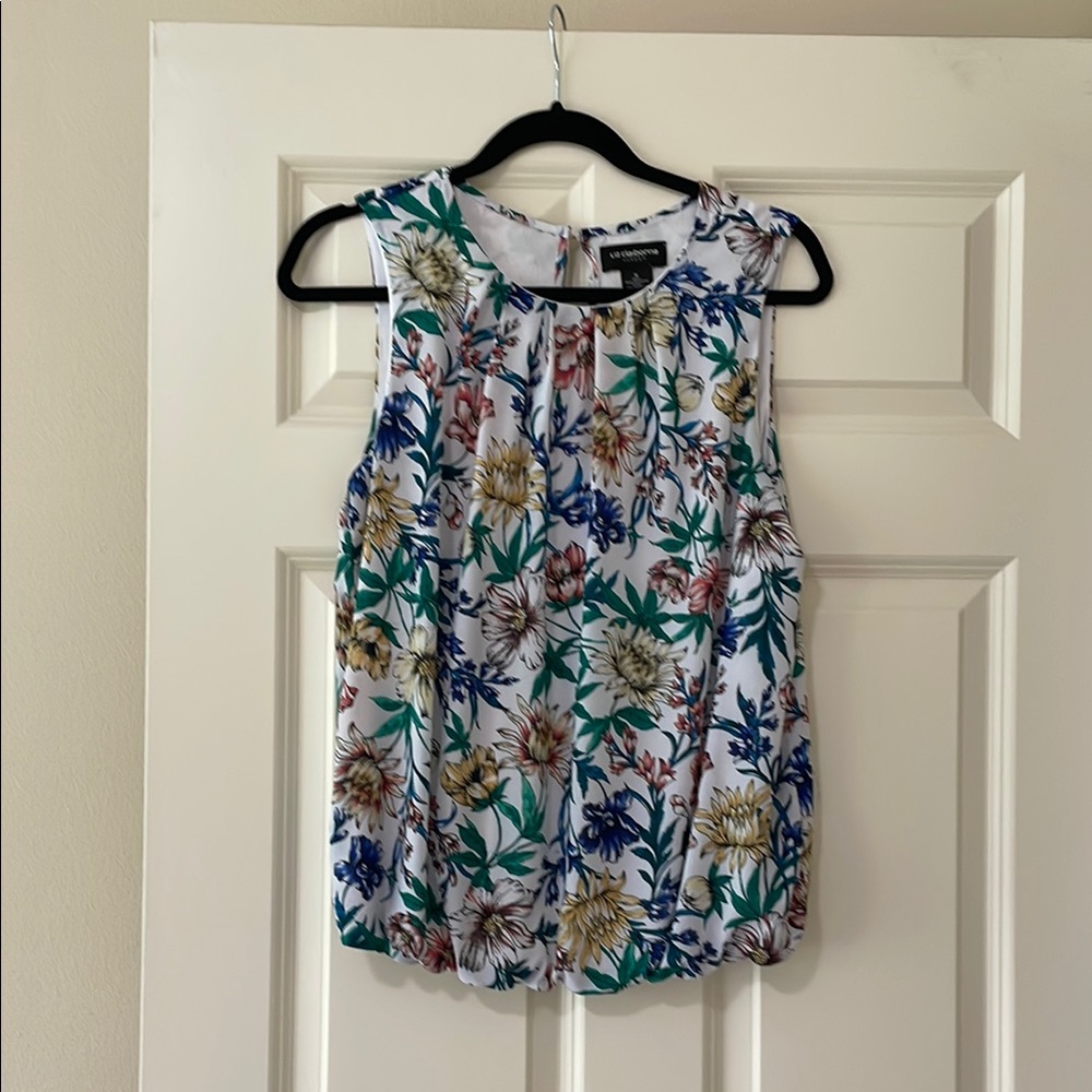 Liz Claiborne Sleeveless Blue Green Pleated Blouse
